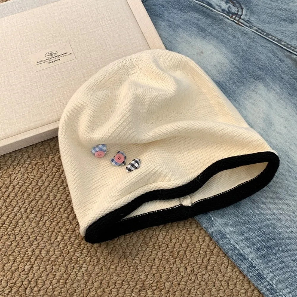 أزياء خمر Y2k فضفاض قبعة الضفيرة حافة القلب زر محبوك بيني قبعة فضفاضة تنوعا البلوز القبعات النساء