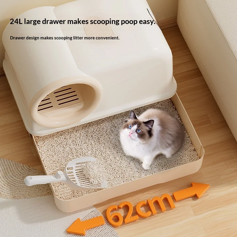 Caja de arena para gatos cerrada grande anti-salpicaduras y olores - imagen 3
