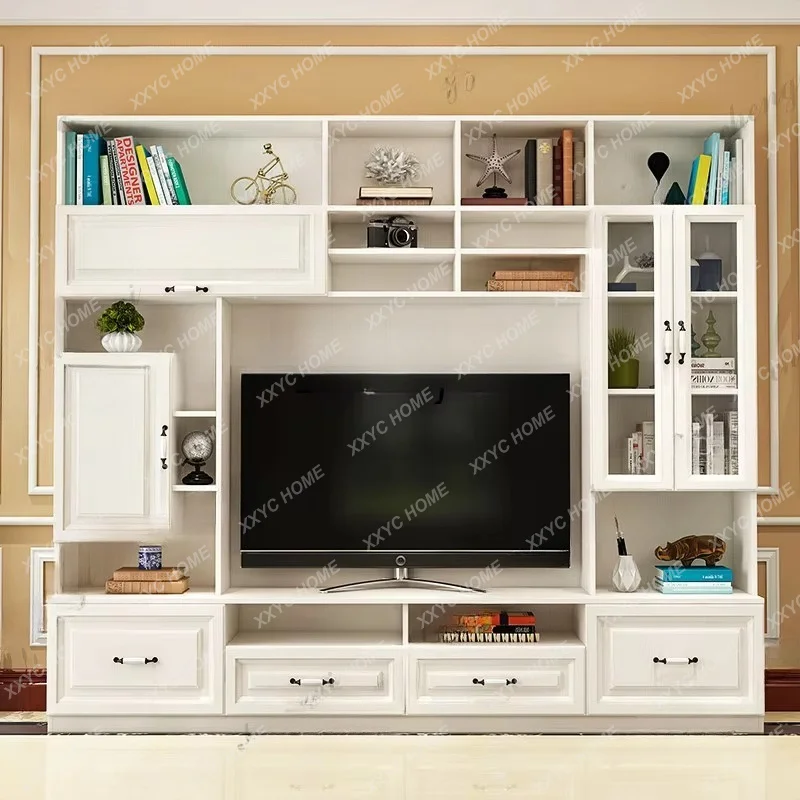 XX living room TV cabinet bookcase combination wall small apartment storage background wall cabinet modern simplicity