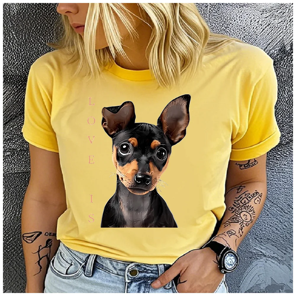 Cotton 100% Love Is Mini Pinscher Dog Graphic T Shirt Women Cute Doberman Puppy Print Short Sleeve Tee Gift For Pet Dog Lovers C