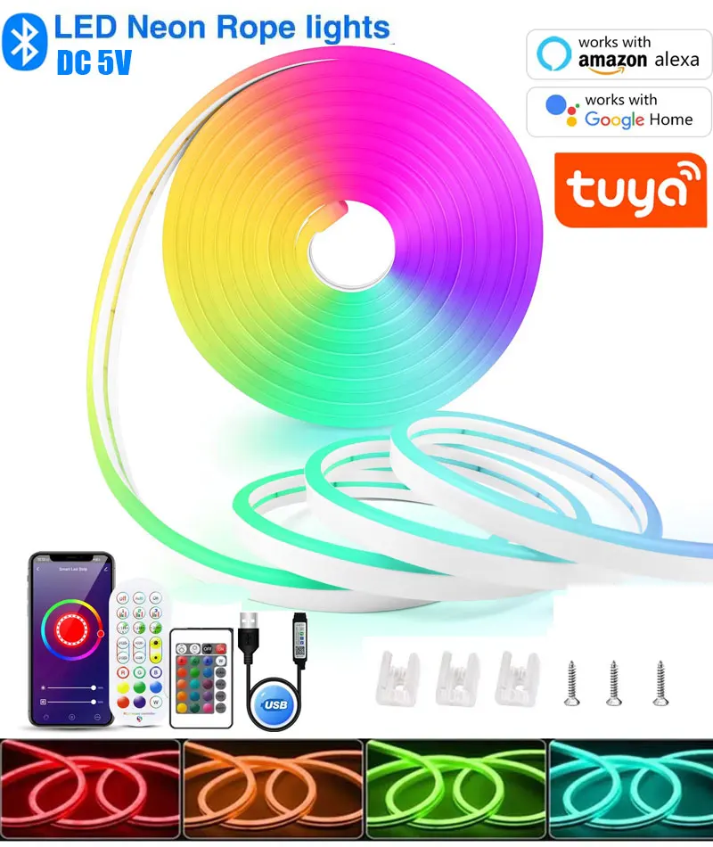 

Rgb 5V Usb Led Neon Strip Light 1M 2M 3M 5M Neon Led Tape Smart Wifi Tuya Bluetooth App And Remote Control Ribbon Led Room Decor