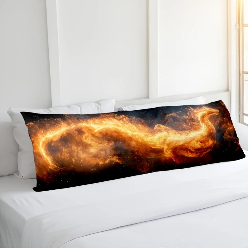1pc Retro Dragon Flame Print Long Waist Pillowcase, 50.8X137.16 cm Decorative Cushion Cover with Zipper, Hand Wash Solely, Doubl