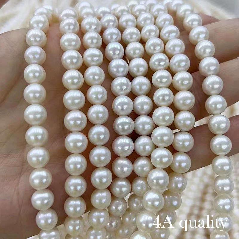 1A-5A 2-12mm White Natural Freshwater Pearl Strand Full Hole Round Pearl String Wholesale