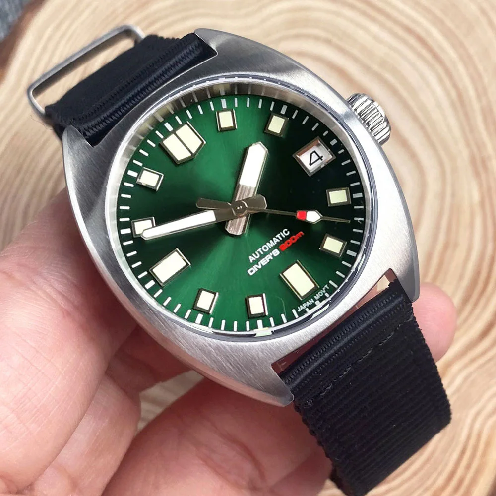 NH35 pt5000 36mm Field Tandorio Pilot Mechanical Watch Men 20bar Waterproof Steel Wristwatch Sunburst Green 36mm Diving Clock