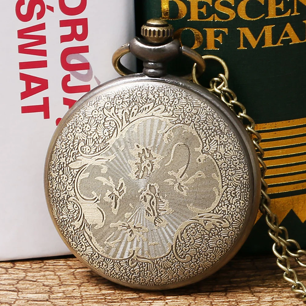 Steampunk Bronze Arabic Numerals Pocket Watch Quartz Analog Necklace Pendant Clock Gifts Men Women