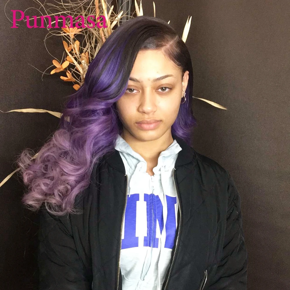 

Purple Splice Color Body Wave Human Hair Wig 13x6 Transparent Lace Front Wigs for Black Women PrePlucked 200% 13X4 Frontal Wig