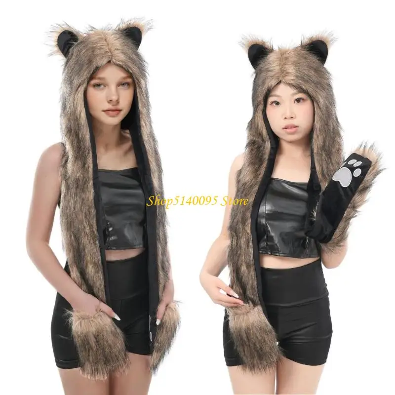 DXAE 봉제 곰 모자 동물 의상 액세서리 어린이 성인 겨울 파티 재미