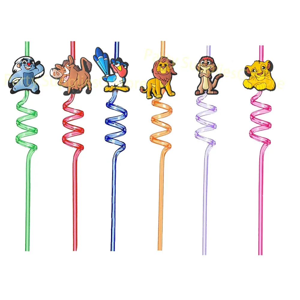6/12pcs Disney Lion King Theme Reusable Drinking Straws Party Decor Kids Favors Simba Straws Birthday Party Baby Shower Supplie