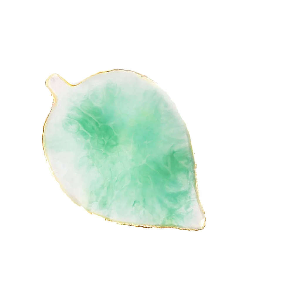 

1Pcs Resin Manicure Palette Gold Edge Leaf Shape Light Green Nail Color Plate Professional Smooth Surface for Mixing Display
