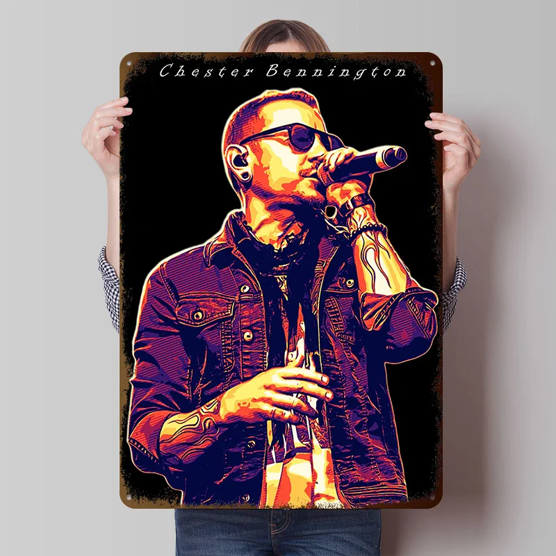 Chester Bennington Porträt Metallposter Individualisierte Wandkunst Retro Vintage Blechschilder für Männerhöhle Gaming-Dekoration Zimmer