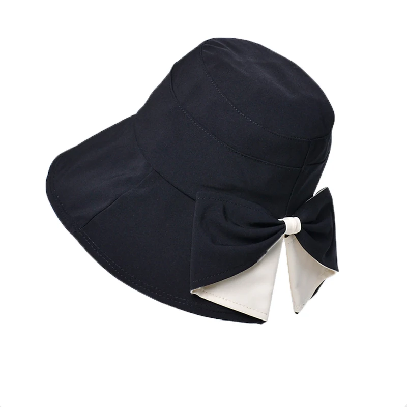 Xinbaoguan 100% polyester fiber summer outdoor dual color bow fisherman hat with sun shading and sun protection big brim hat