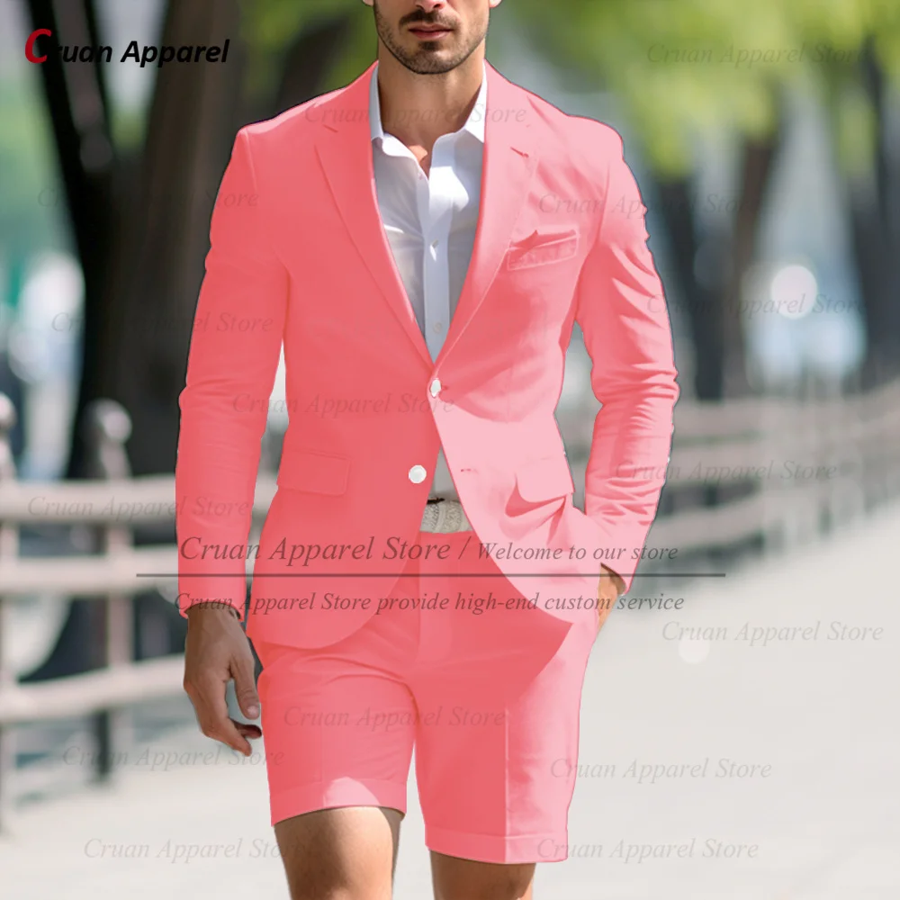 Fashion Men Solid Suit Sets Tailor-made Classic Single Breasted Blazer Short Pants Two Pieces Summer Slim Fit Male Costumes