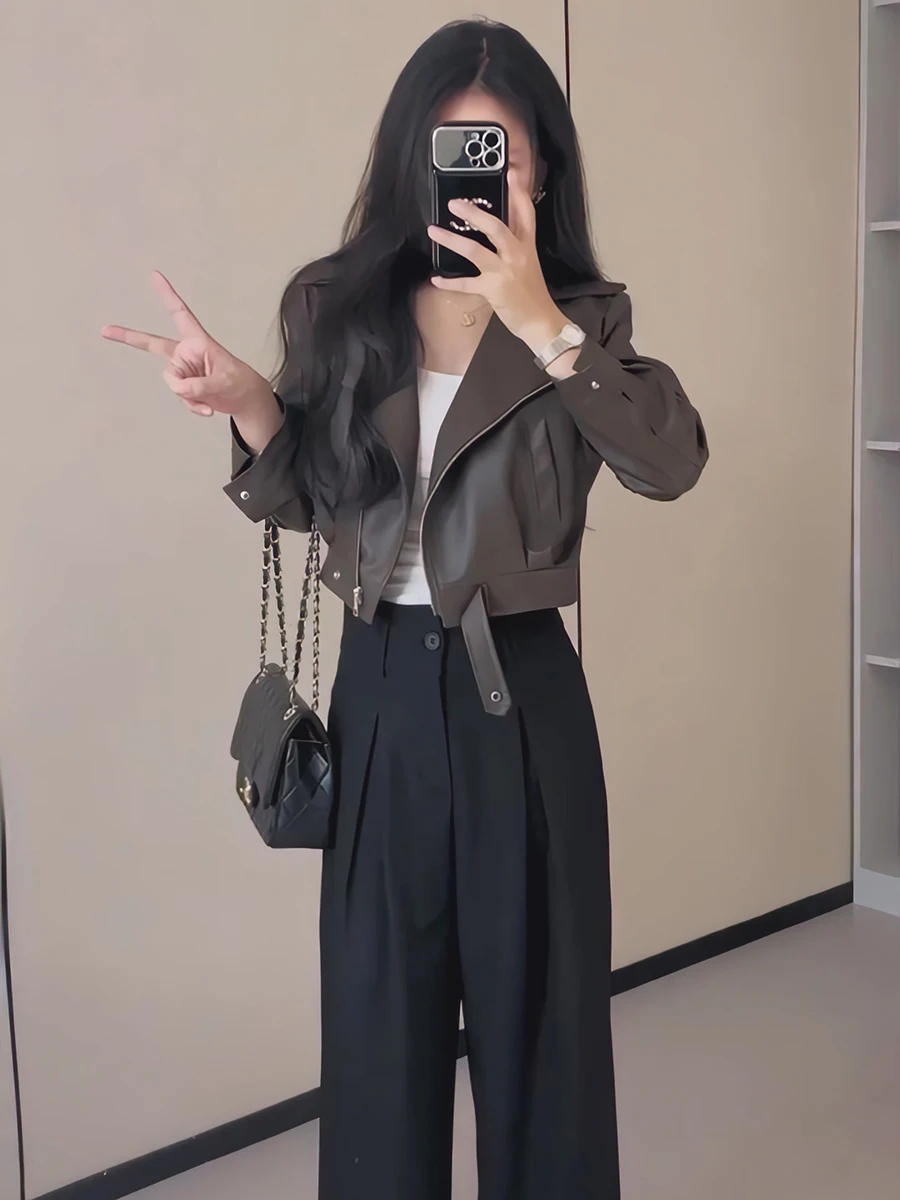 Street Sle Loose Fit ort Zipper Leather Jaet Donna Primavera 2026 Nuovo arrivo High-End Feel Bomber Jaet Top