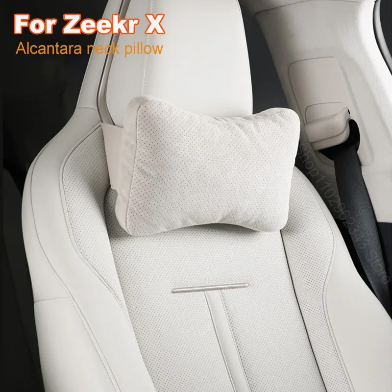 

For ZEEKR X Sports Seat Headrest Hidden Strap Car Neck Pillow Guard Alcantara Suede Pillow Auto Accessoires