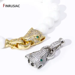 18K Gold Plated Inlaid Zircon Leopard Head Connector Fasteners Closure Pearl Clasps,DIY Needlework Beads Jewelry Making Supplies