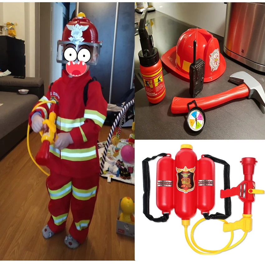 Fireman Kids Uniform Car Tent Sam Cosplay Children Luxury Firefighter Water Gun 6Pcs Toys Set Boy Girl Halloween Costume Gift