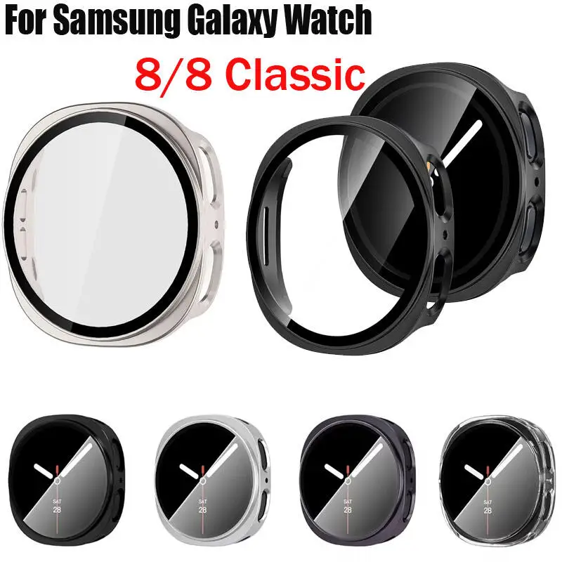 Tempered Glass+Case For Samsung Galaxy Watch 8 44 40mm Smart Watch Screen Protector Bumper Cover For Galaxy Watch 8 Classic 46mm