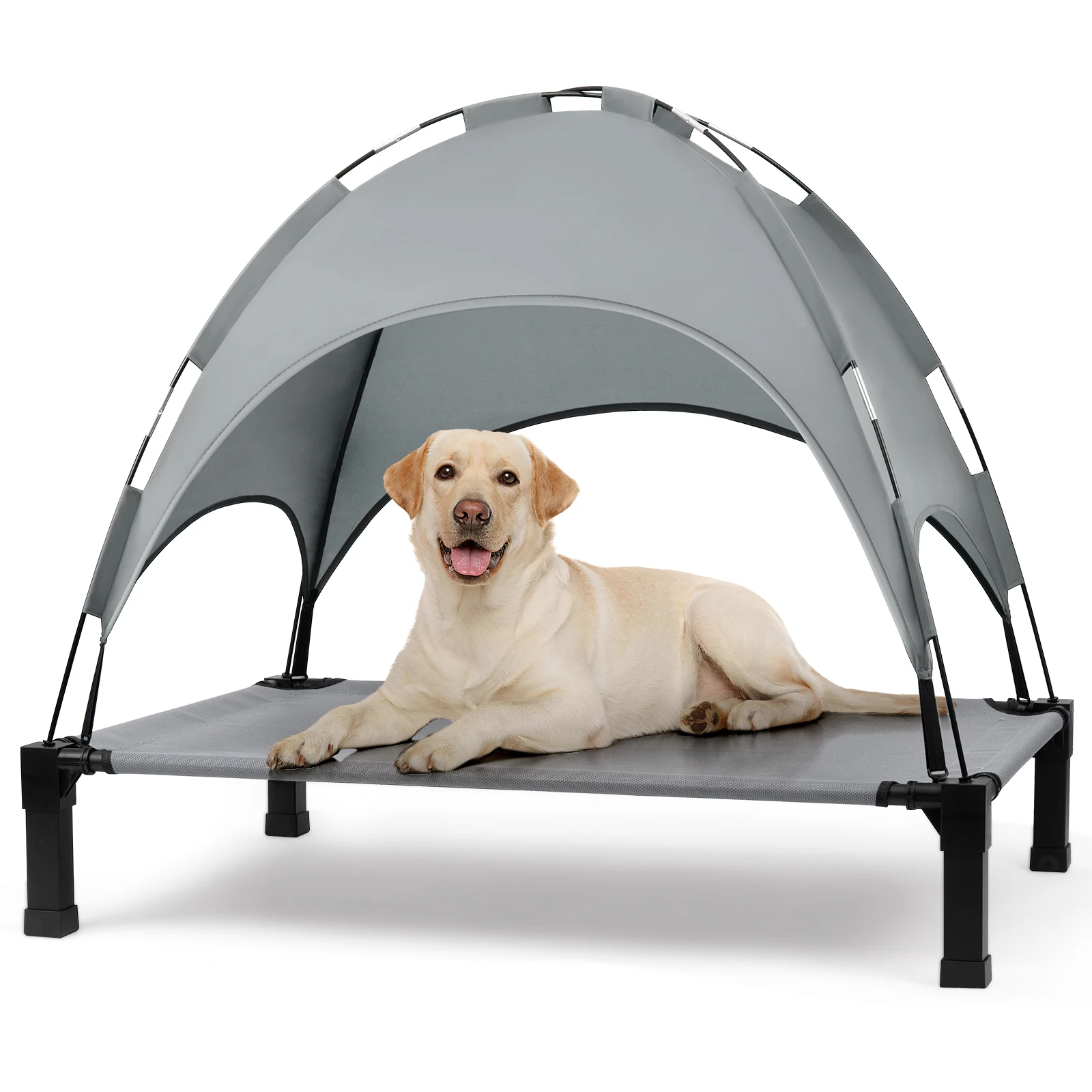 

Elevated Dog Bed with Canopy, Portable Dog Cot with Removable Shade Tent, Outdoor Raised Pet Cot Cooling Bed for Dogs