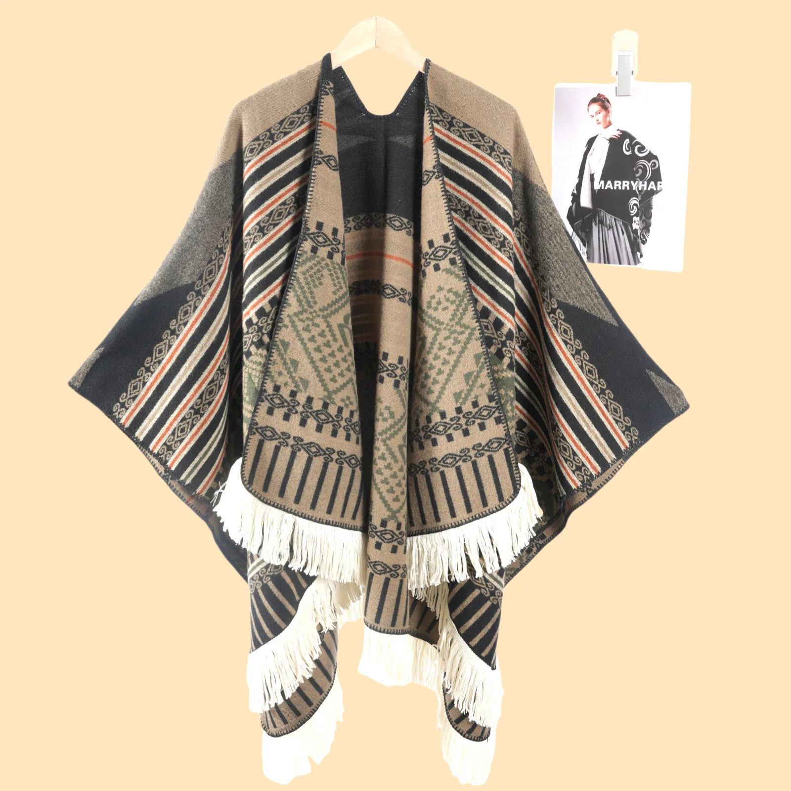 여성용 판초 레트로 민족풍 플레어 여행용 숄 오버코트 트렌치 코트 후드 케이프 숄 신상 따뜻한 망토