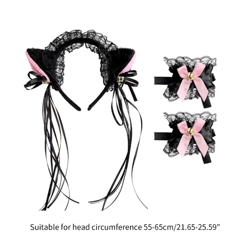 652f Forma oreja gato/gargantilla/manguitos encaje/cola cosplay Choker Tostar Fiesta cumpleaños Halloween