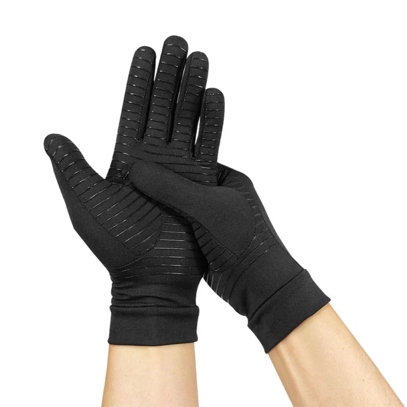 Arthritis Compression Gloves Full Finger Black Mittens Relieve Arthritis Copper Polyester Fiber Comfortable S-XL Anti-Slip Glue