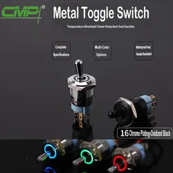 16mm Metal Waterproof Toggle Switch No LED Monochrome Or Tricolor Lights 10pcs/pack