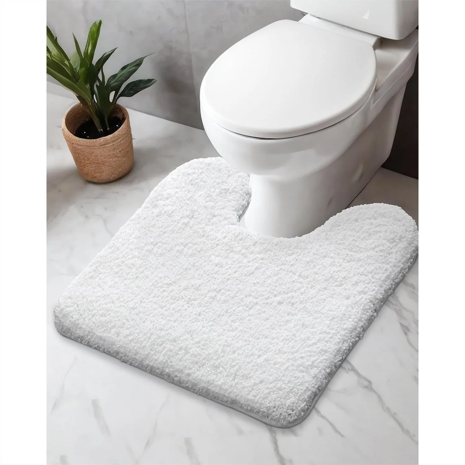 

U Shaped Toilet Rug 23x24, Non Slip Machine Washable Contour Mat for Bathroom Floor, Soft Plush Absorbent