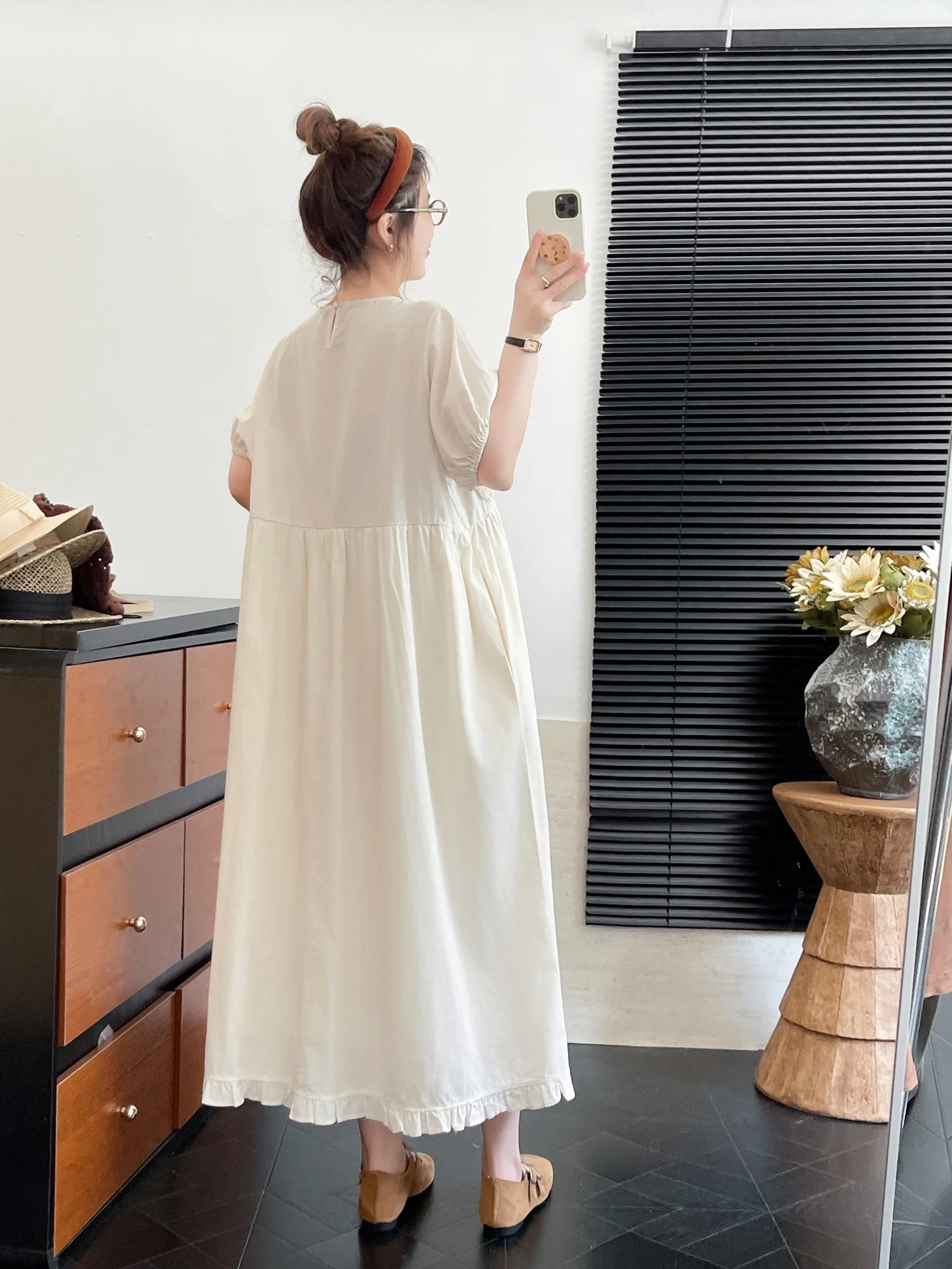 Neue Sommerkleider 2026 für Damen aus Baumwolle mit kurzen Ärmeln, O-Ausschnitt, Rüschen, 3D-Blumenmuster, Mori-Girl-Design, lockeres A-Linien-Kleid D65092CC