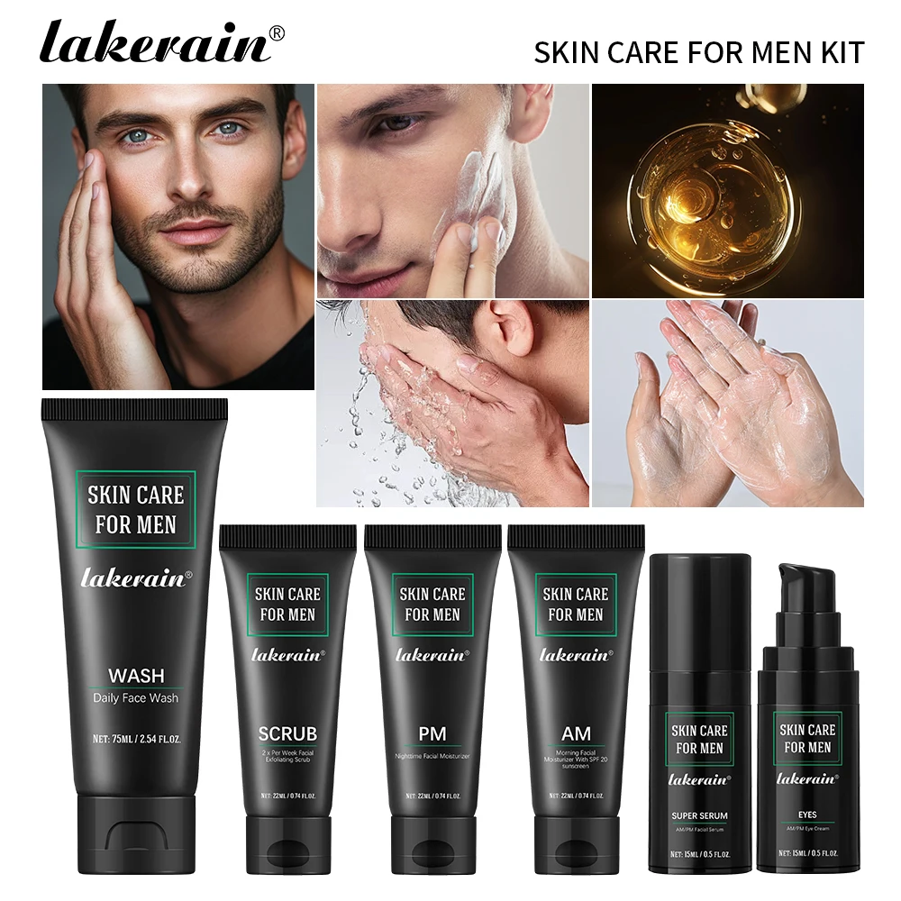 Lakerain-Kit de cuidado de la piel para hombre, Control de aceite, reafirmante de la piel, aumenta el hidrata, limpieza profunda suave, juego facial, Kit de cuidado de la piel de viaje