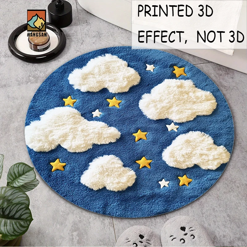 

Плоский 2D-коврик для ванной комнаты, 1 шт., круглый, с 2D-дизайном облаков и звезд, изготовлен из мягкого полиэфирного фланнеля. Это идеально.