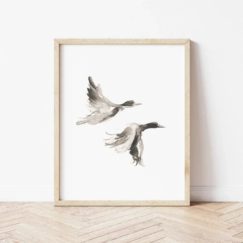 Minimalist Chinese Watercolor Bird Poster, Low Tone Home Wall, Living Room, Bedroom Decoration Poster
