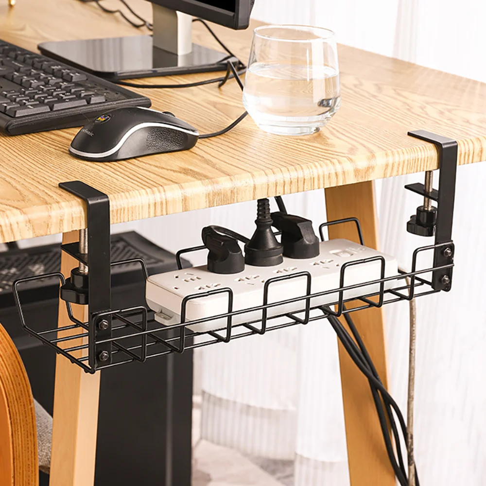 Undertable Storage Rack Extendable Metal Cable Tray Computer Desk Wire Organizer No Punching Kitchen Storage Holder Accessories