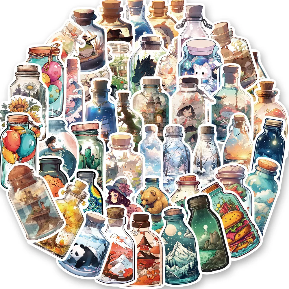 10/30/50PCS Popular Cartoon Glass Bottle Sticker Pack Skateboard Guitar Decoration DIY Laptop Waterproof Graffiti Decal Wholesal