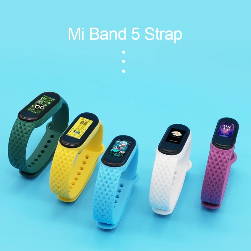 Silicone Straps Replacement For Xiaomi Mi Band 5 Wrist Strap Diamond Pattern Smart Wristband  For Miband 5 Bracelet