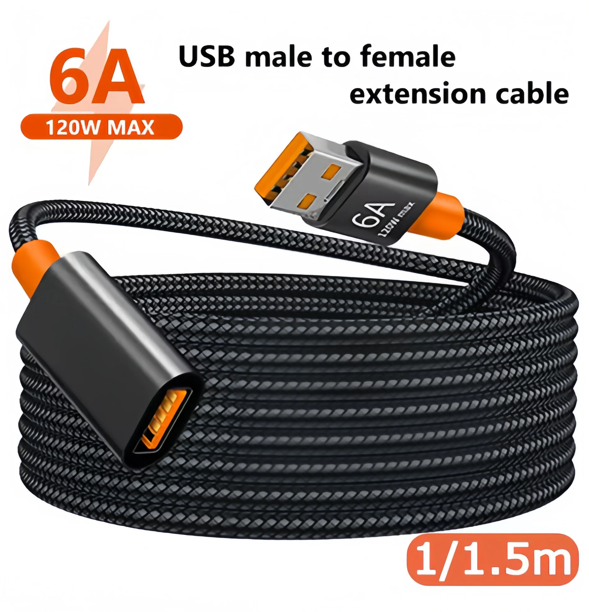 6A USB Extension Cable for Smart Laptop PC TV Xbox High-Speed Data Transfer Extender Cord USB Fast Transfer Data Cable
