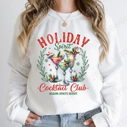 Christmas Holiday Spirit Cocktail Club Sweatshirts Autumn Winter Women Fashion Sweatshirts Casual Long Sleeve Hoodless Pullovers