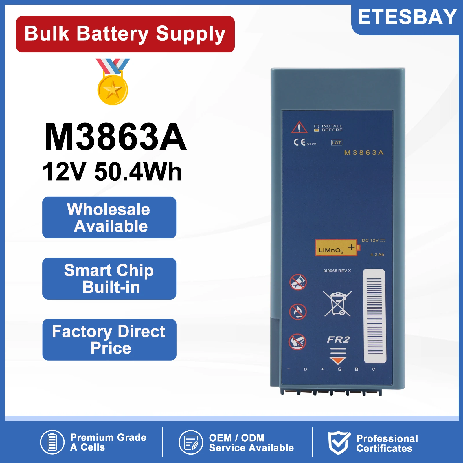 M3863A Lithium Battery for Philips Heartstart FR2 Defibrillator Battery  M3860A M3861A M3840A