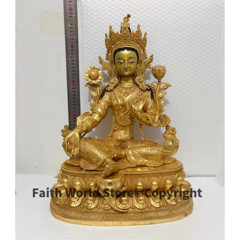 

48CM 19 inch HUGE TOP Buddha figure HOME efficacious Protection Tibetan Bodhisattva Green Tara Gold-plated Buddha brass statue