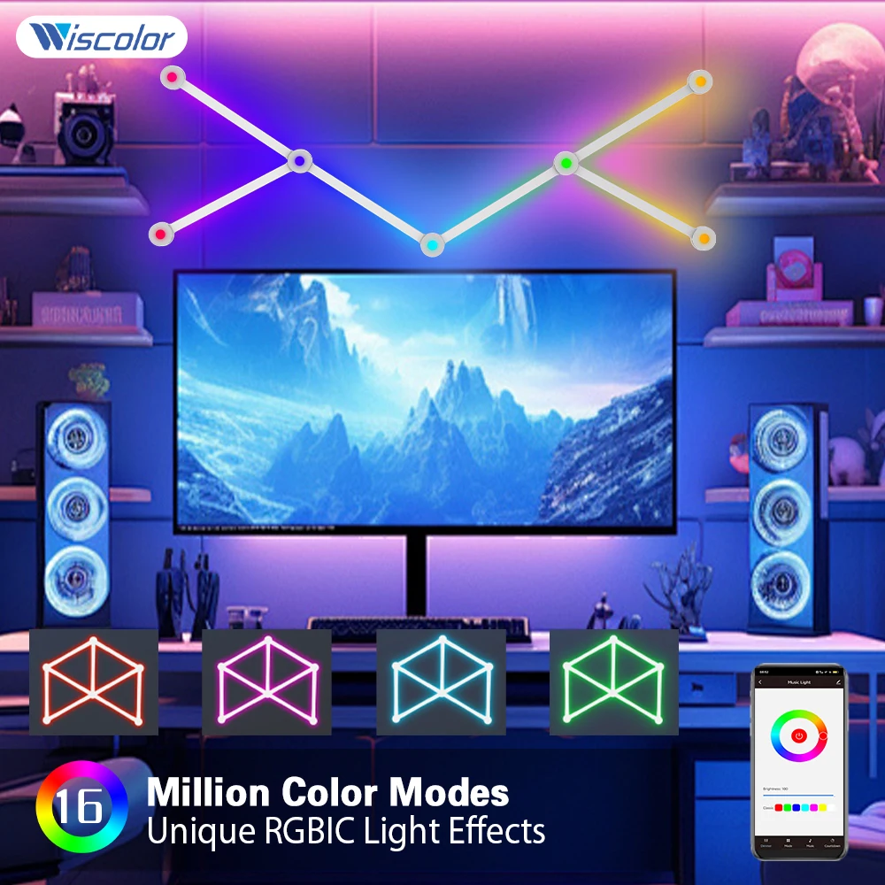 Imagem -02 - Wiscolor Arandela Rgbic Decoracoes para Quarto Barra de Luz de Parede Barra de Luz para Jogos com Atmosfera Diylâmpada Led Inteligente Wi-fi Funciona com Alexa Google Assistant Decoração Luminosa para Sala de Jogos