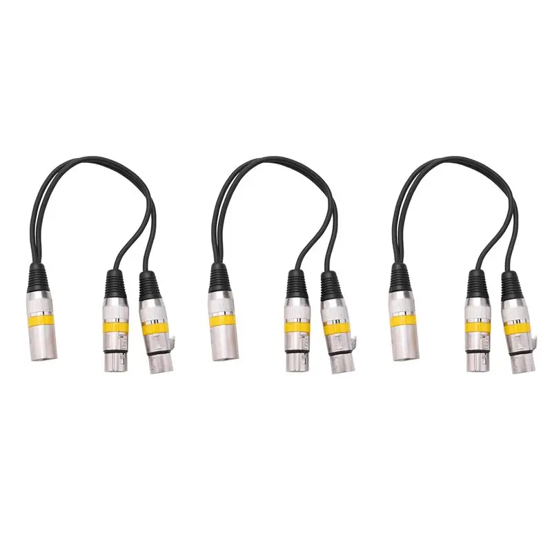 AS95 3 Pcs 30cm 3Pin XLR Male to 2 XLR Female Audio Extension Cable Y Splitter for Mic Mixer Recorder DJ