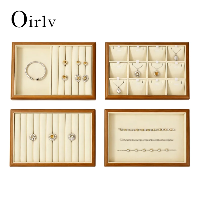 Oirlv High-end Wood Flat Jewelry Tray Stackable Jewelry Drawer Organizer New Bracelet/Watch/Earrings Showcase Jewelry Holder
