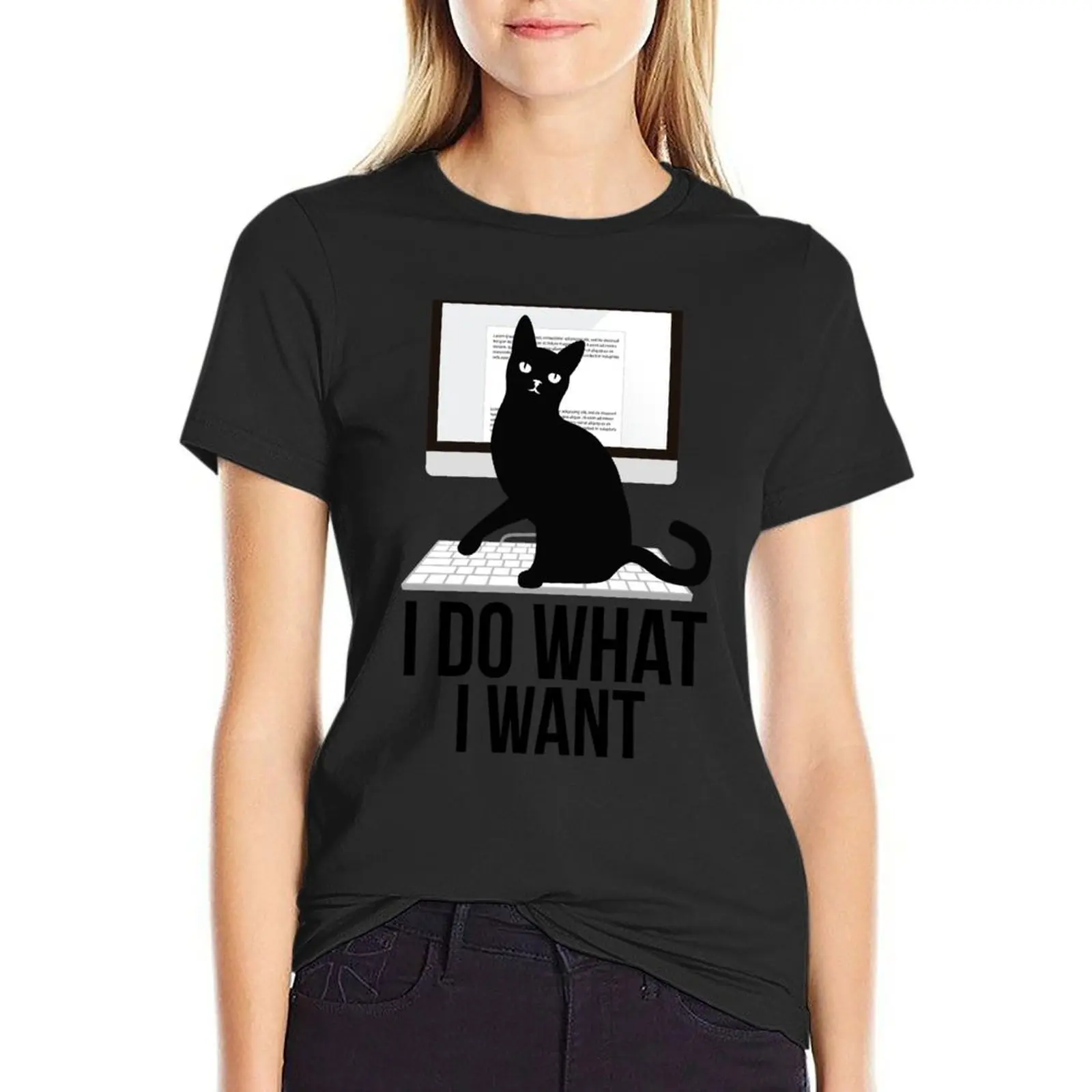 

I do what I want my cat sitting on laptop T-Shirt plus sizes Female clothing quick drying Women's summer blouses 2025