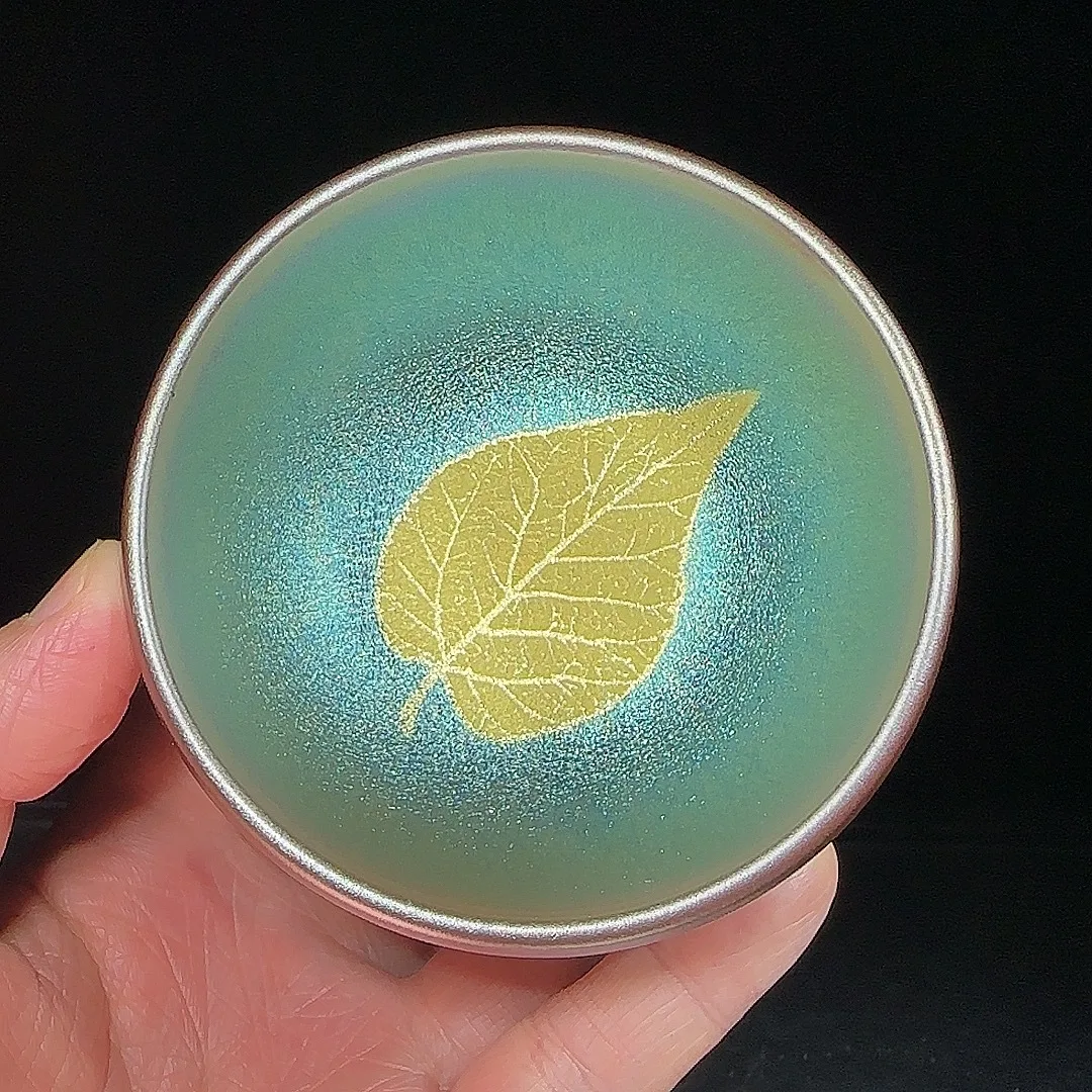 Luxury Green Gold Candy Cup Wooden Leaf Cup Jianyang Kiln Turned Tea Cup Ceramic Tea Maker Multicolor Unique Tea Cup Gift Set