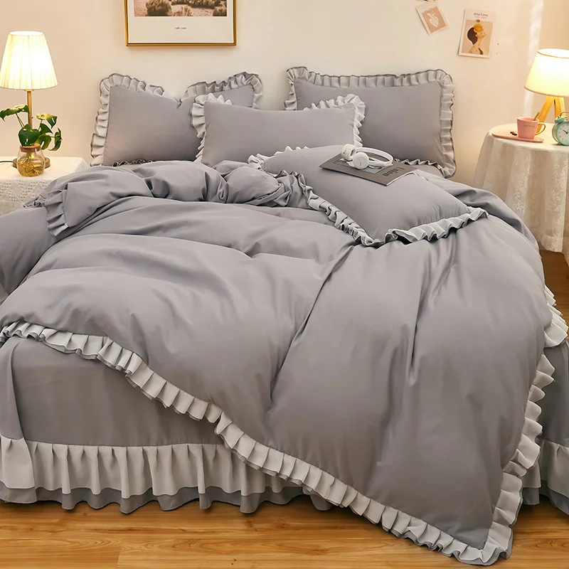 Classic Simple Bedding Set, Grey, Blue, Pink, Solid Bed Linen, Duvet Cover Sets, Bed Sheet Comforter, Home Textile #/3-4Pcs