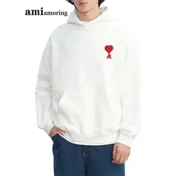 Men's COTTON Hooded Sweatshirt for Daily Wear Cute Peach Heart Patterned Hoodie in Casual Style Sweatshirt Fashion Long Sleeve