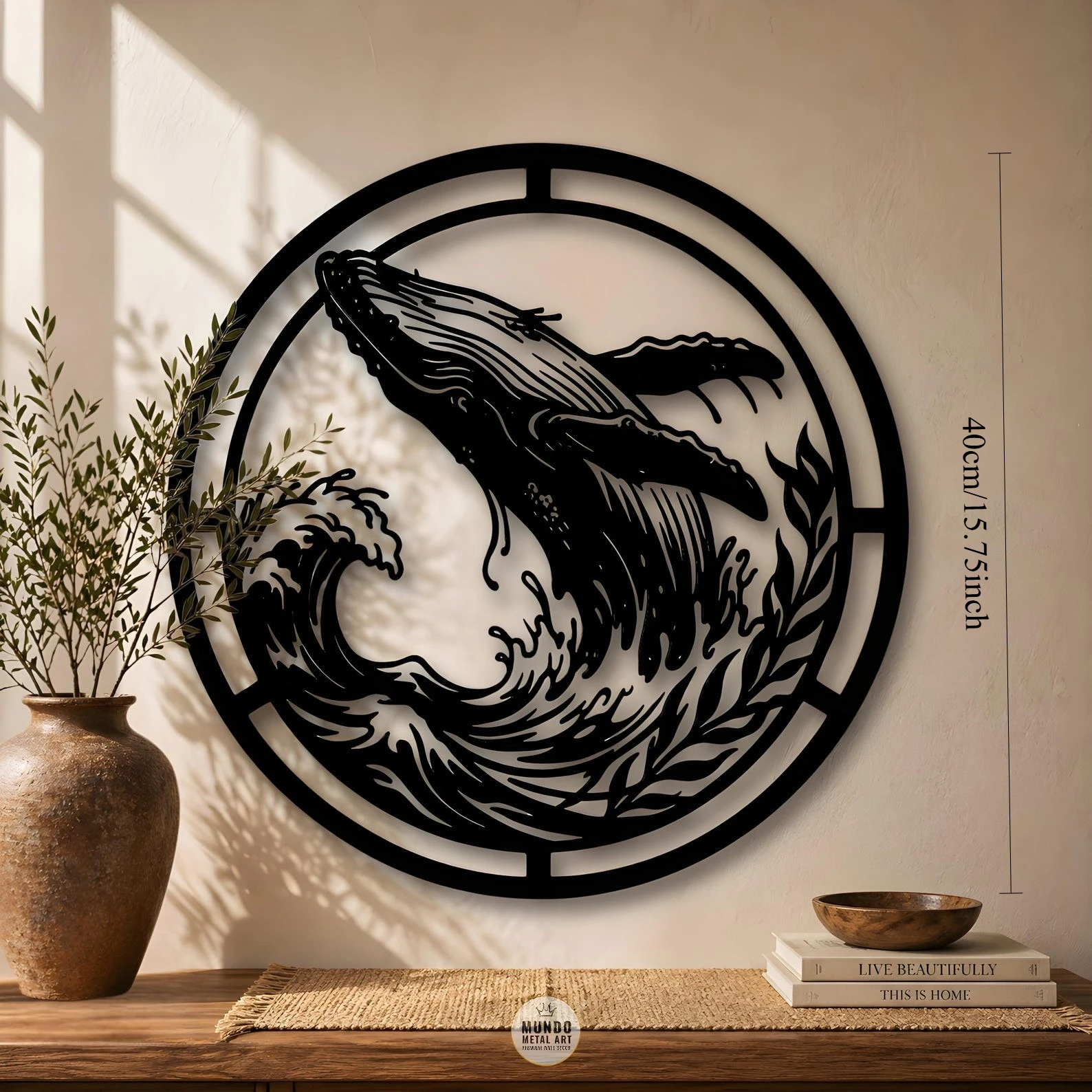 CIFBUY Iron Wall Art Humpback Whale Wave Metal Waterproof Sculpture For Home Hanging Decor Coastal Gift
