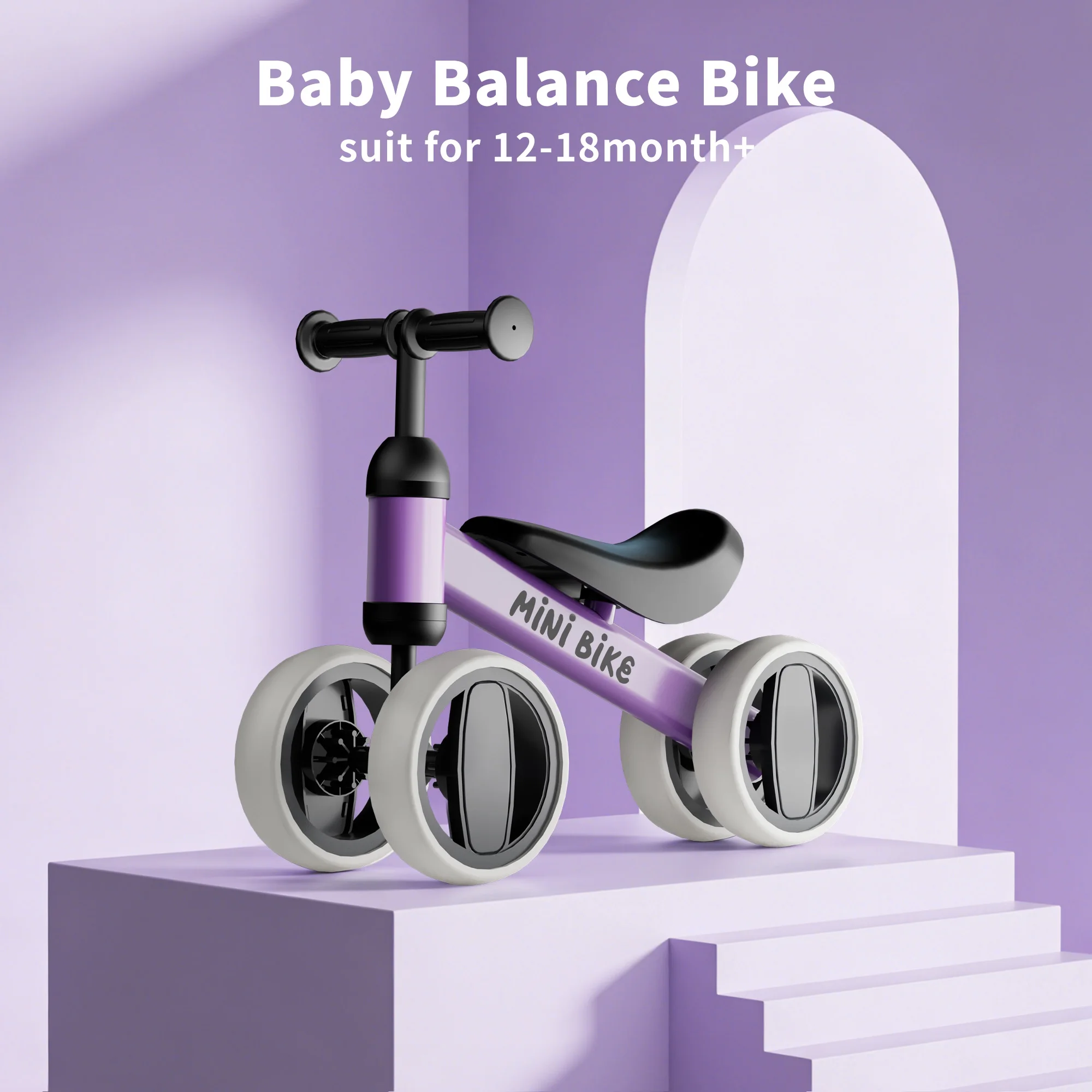 Baby Balance Bike for 1 Year Old Boys Girls, Toddler Bike 12-18 Months, Adjustable Seat, No Pedal Infant 4 Wheels Bicycle, First Riding Experience view 2