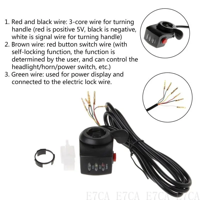 

E7CA Motorcycle Handlebar Switch Durable Thumb Lock Electric Scooter E‑Bike Twist Throttle Grip Accessory 24V/36V/48V