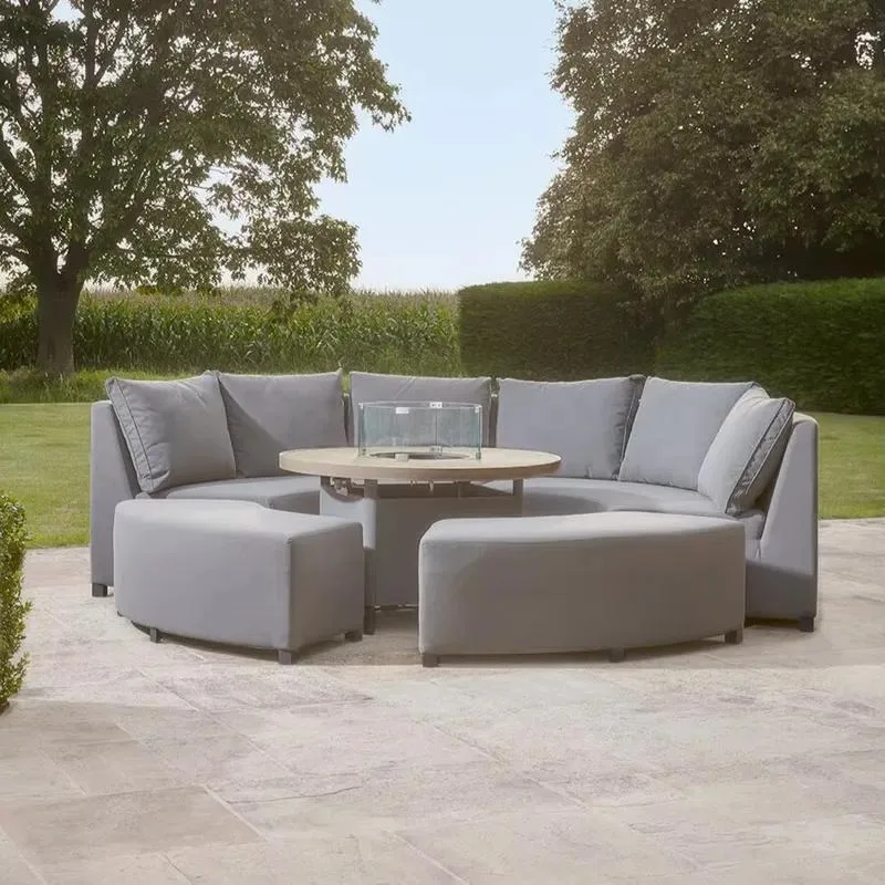 for Waterproof fabric outdoor sofa set Terrace corner sofa with fire pit table Hotel furniture Garden sofa with dining table