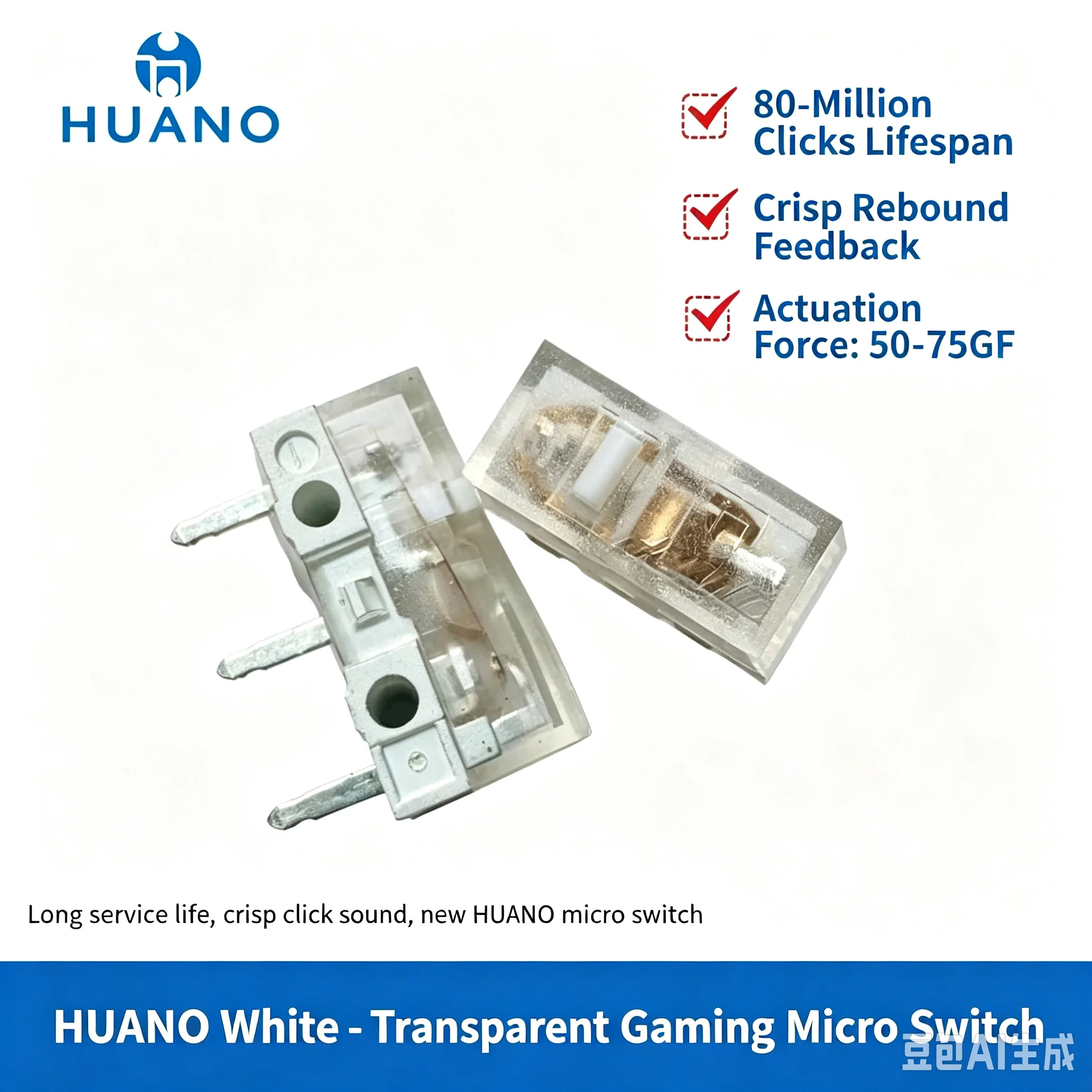 10Pcs-2Pcs New Models HUANO V2 Transparent White Micro Switch 80 Million Click lifespan Game mouse left right button Switches